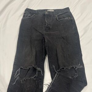 Free people ripped black wide leg jean